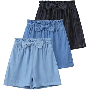 Fdqin 3 Pack Girls Shorts Baggy SweatShorts Bow Summer Sports Cute Teen Girl Short Pants for Casual Athletic Running