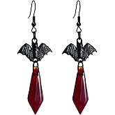 Gothic Dark Bat Earrings for Women Red Crystal Gems Vampire Dangle Earrings Punk Rock Style Bats Earring Halloween Costumes Jewelry for Women