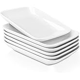 DELLING 8 Inch Rectangular Appetizer Plates, Salad Plates Set, Ceramic Dessert Plates, Small Serving Plates for Salad, Appetizer, Snack, Sushi - Microwave, Oven, and Dishwasher Safe - Set of 6, White