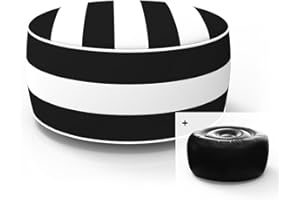 FBTS Prime Inflatable Footstool Ottoman Black Stripe Round 21x9 Inch Patio Foot Stools and Ottomans Portable Footrest