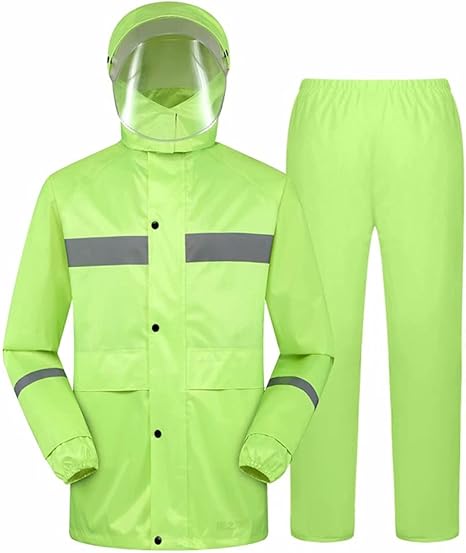 Amazon Co Jp 男性用レインスーツレインギア防水レインコートフード付き男性用レインウェアとレインパンツフィッシングレインジャケット ライトグリーン Xl ホーム キッチン
