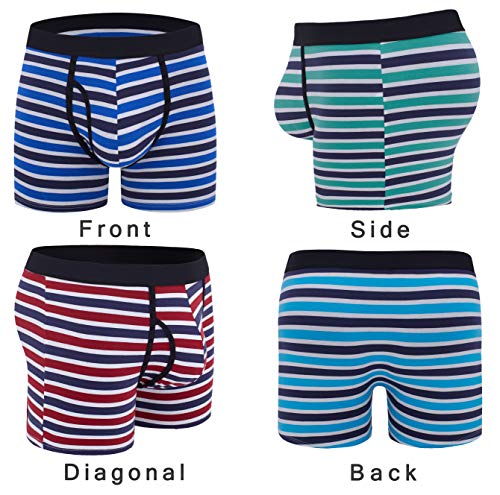 ADOLPH Men's Boxer Briefs 5 Pack No Ride-up Breathable Comfortable Cotton Sport Underwear-5 Pack Stripes-XL
