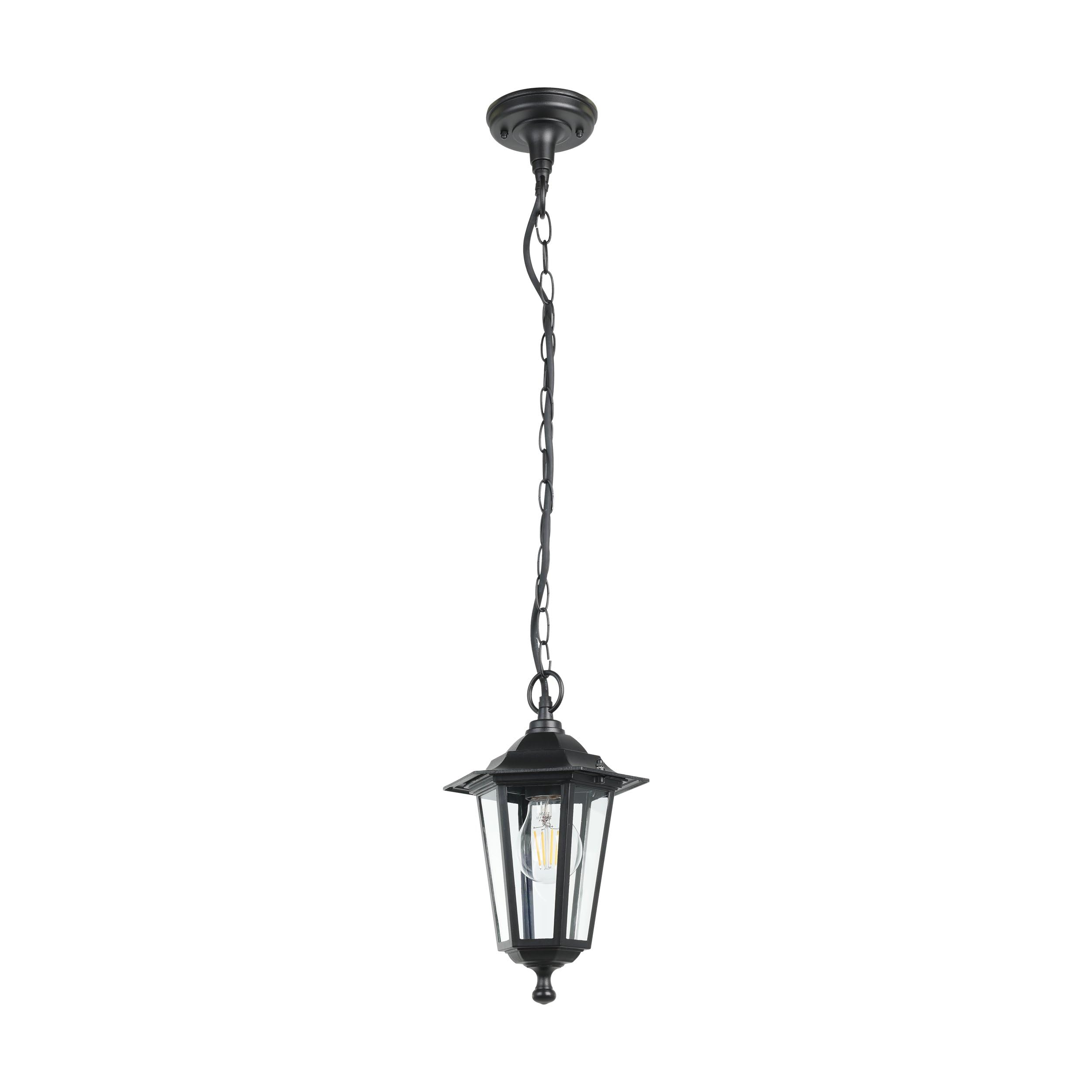 Eglo Latern 4 Outdoor Hanging Light, 6 Panel Lantern Made of Cast Aluminium and Glass, Colour: Black, Socket: E27, IP44 — image 1