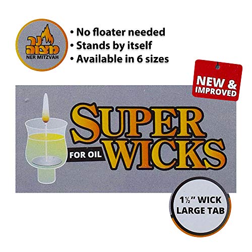 image for Self Standing Cotton Wicks for Glass Oil Cup – 50 Pack, Large Tabs, 