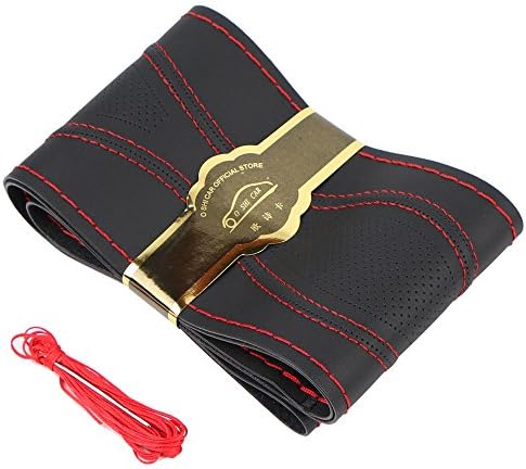 O SHI CAR Micro Fiber Leather Car Steering Wheel Cover Stitch On Wrap With Needle &amp; Thread, Anti-slip Auto Steering-wheel Case DIY 15.7 Inch Red Line