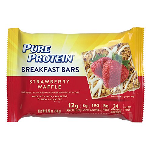 Pure Protein Breakfast Bar, Strawberry Waffle, 4 Count Multipack, Gluten Free Soft and Chewy Cereal Bar with Oats, Quinoa, Chia Seeds, Excellent Source of Fiber and Protein
