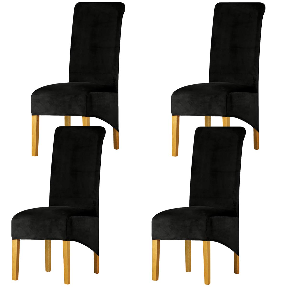 LANSHENG Velvet Dining Chair Covers, Stretch High Back Chair Seat Protector Slipcovers, Washable Removable Kitchen Chair Covers for Dining Room (Black, Set of 4)
