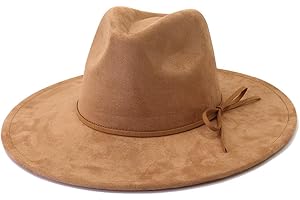 Wotfim Fedora Hats for Women Man with Big Wide Brim Classic Suede Panama Hat Western Outdoor hat