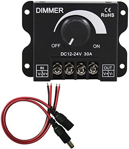 Kabenjee DC 12~24V PWM Dimmer Switch Knob ON/OFF Switch with Black Aluminum Housing,Full Range 0~100% Dimmer,Max 30A/720W for LED Strip Lights,Christmas Tree LED Decoration Dimming Switch(Style-B)