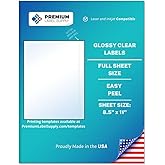 Premium Label Supply Full Sheet Glossy Clear Labels – 8.5" x 11" – Laser/Inkjet Compatible – 25 Sheets - Letter Size