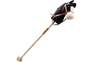 39" Tall Black Stick Horse, with Realistic Sound Effects Plush Halloween Hobby Horse, Wheels & Wooden Pole Non-Slip Handle, R