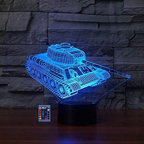 HPBN8 Ltd Creative 3D Tank Night Light Lamp 7/16 Colors Change Remote Control Touch Switch USB Powered LED Decor Valentines Birthday Room Decoration