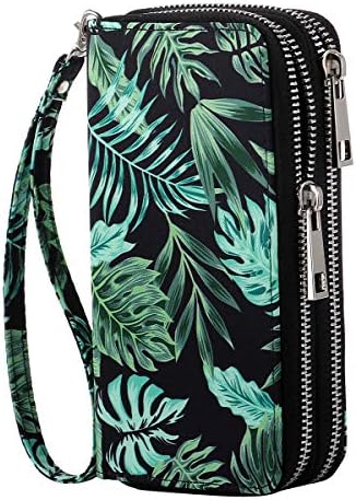 HAWEE Cellphone Wallet for Women Dual Zipper Long Purse with Removable Wristlet