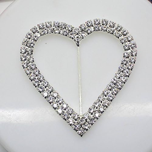 6pcs 60mm x 40mm Heart Shaped Rhinestone Ribbon Buckle Boutique Fancy Heart Rhinestone Chair Sash Pin for Arts and Crafts