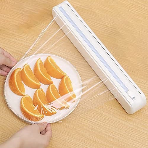 Lupekabe Wrap Dispenser with Slide Cutter, Food Wrap Cutter, Reusable Cling Film Cutter Dispenser Double Elastic Buckle Adjustable Length for Aluminum foil, Cling Film