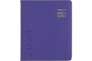 AT-A-GLANCE 2024 Monthly Planner, 9” x 11”, Large, Monthly Tabs, Pocket, Faux Leather, Contemporary, Purple (70250X1424)