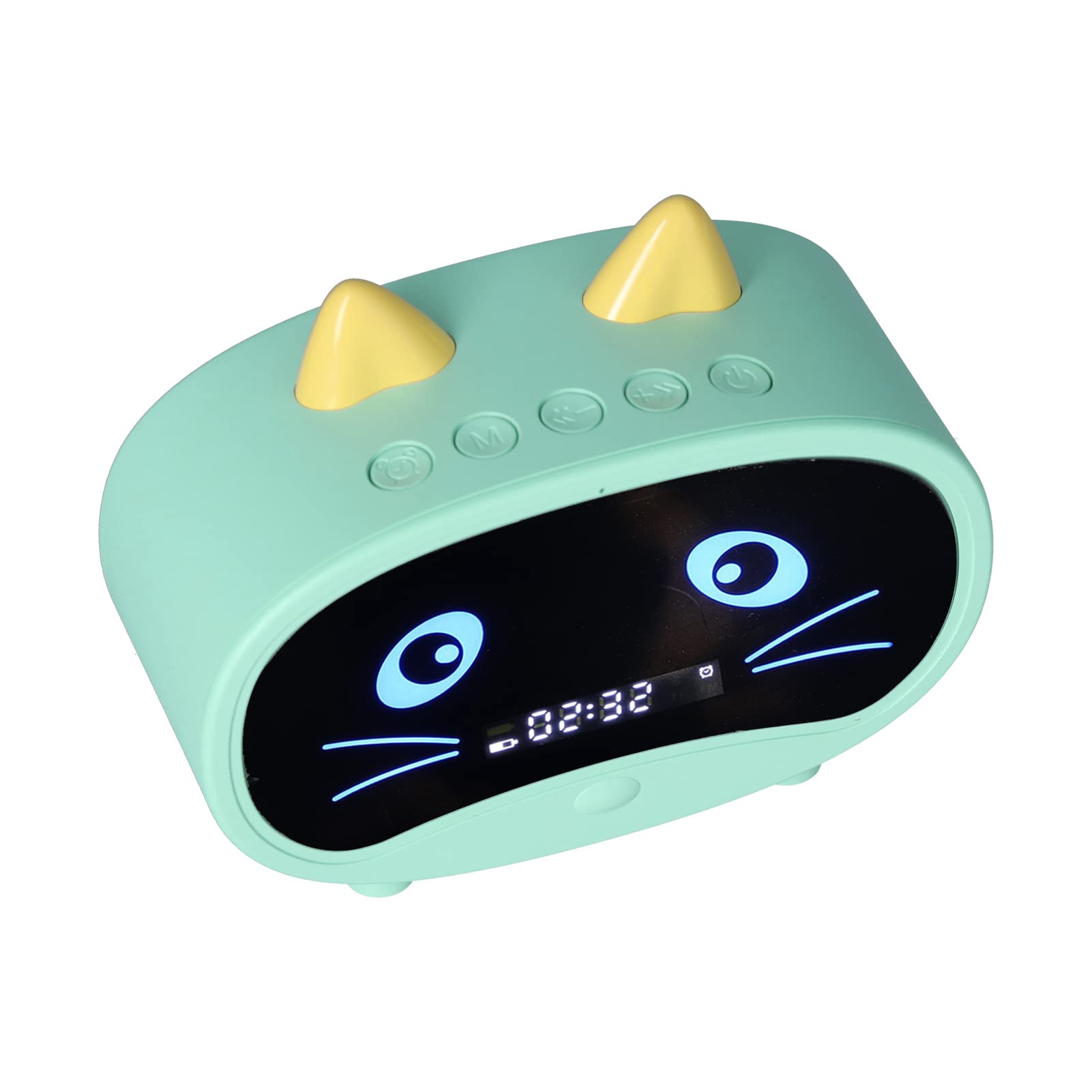 JM02 Multifunctional Wireless Alarm Clock Bluetooth Speaker MP3 Player, Cute Cat Ear Design, Support Bluetooth/Memory Card Input, Children’s Sleep Bedside Alarm Clock (Green)