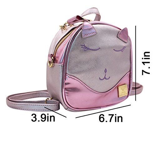 Eilova Mini Holographic Animal Cat Face School Backpack PU Book Bag Satchel for Women Girl Boy Kid