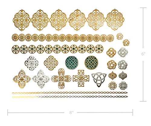 Terra Tattoos Metallic Temporary Tattoos - Over 75 Boho Gypsy Fake Tattoos in Gold and Silver (6 Sheets), Serenity Collection