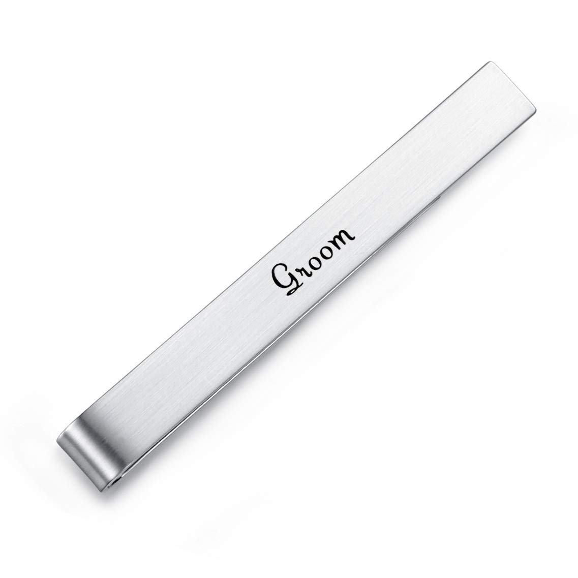 Honey Bear Mens Wedding Marriage Tie Clip Bar - Normal Size Stainless Steel Gift,5.4cm,Brushed SIlver (Groom)