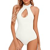 CHYRII Womens Sexy Halter Bodysuit Tops Sexy Cutout Sleeveless Going Out Tops