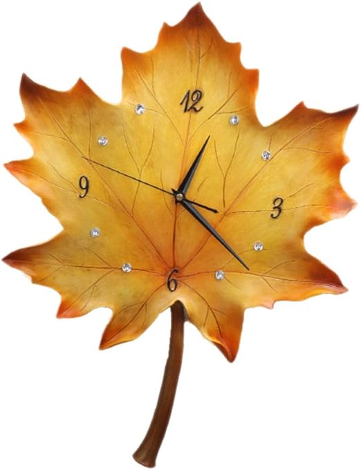 HM&DX Maple Leaf Wall Clock Decorative, Resin Non Ticking Silent Sweep