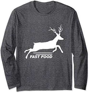 Unisex Fast Food Deer Funny Anti Vegan Hunting Long Sleeve Shirt Small Dark Heather