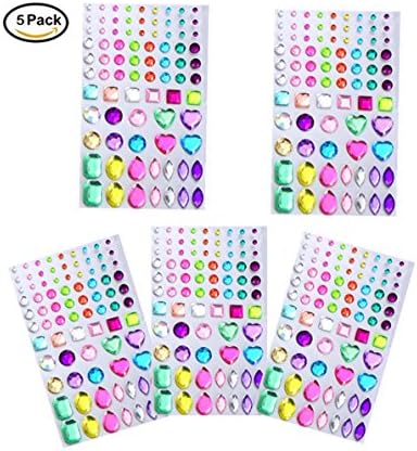 Rhinestone Sticker, Multicolor Self-adhesive Bling Craft Jewels Crystal Gem Stickers Sheets, Assorted Size, 5 Pcs