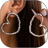Gold Hollow Heart Large Hook Earrings Simple Punk Irregular Contour Stud Earrings Exaggerated Big Versatile Ear Accessories