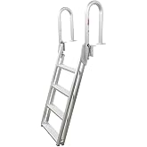 Extreme Max 3005.4227 Heavy-Duty Aluminum Slanted Flip-Up Dock Ladder with Comfort Use Round Tube Frame - 4-Step, 300 lbs. Weight Capacity