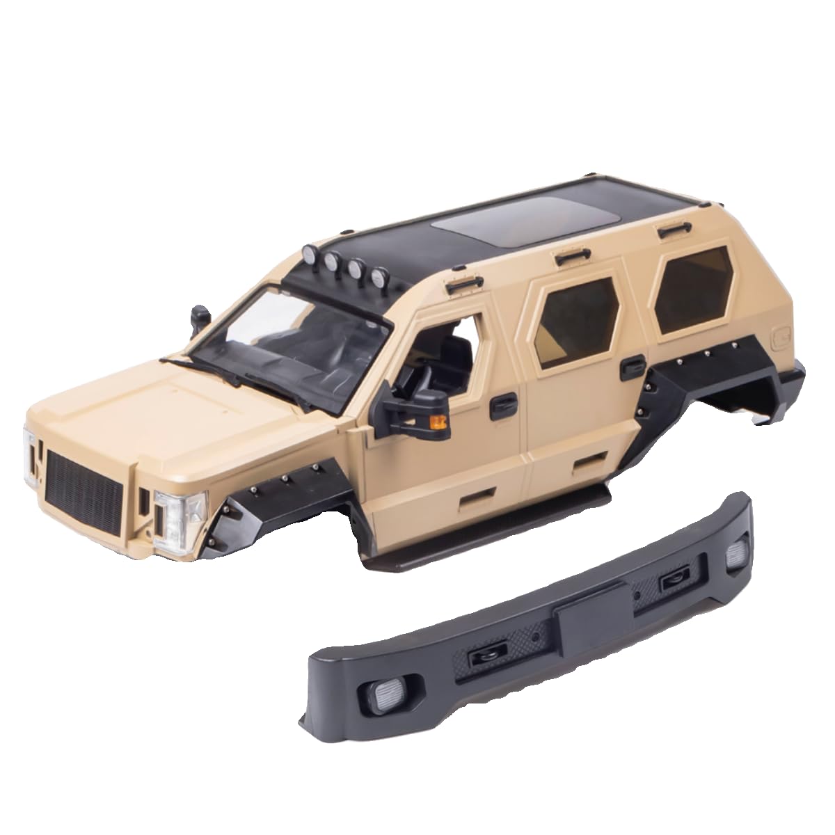 Photo 1 of 1/10 RC Crawler Hard Body Shell Kit - 324mm Wheelbase George Patton Off-Road Body for AXIAL SCX10 TRX-4, Unassembled Black Plastic Shell with Interior & Accessories(Khaki)