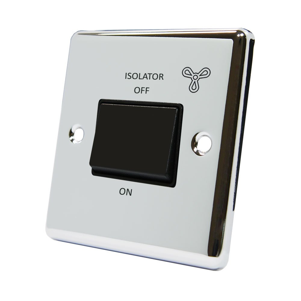 AET CPCFANBL 10 A 3 Pole Classical Chrome Polished Fan Isolator with Black Insert Plastic Rocker Switch