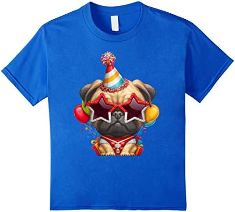 Kids Pug in Glasses Birthday T-Shirt 8 Royal Blue