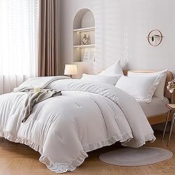 JANZAA Queen Comforter Set White Comforter 3PCS