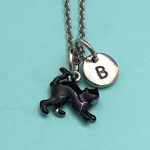 Black cat necklace, black cat charm, Halloween necklace