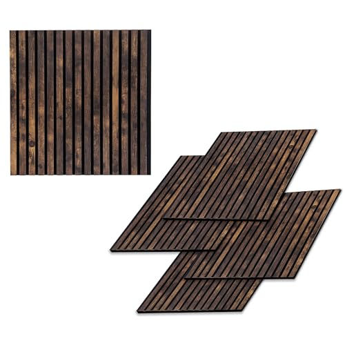 Wood Slat Wall Panel, Easy Installation, Versatile, Enhanced Acoustic Design, Suitable for Living Room, Bedroom, Kitchen & Offices, Square Design, 23.6×23.6 inch, 2 Pack, Rustic Brown
