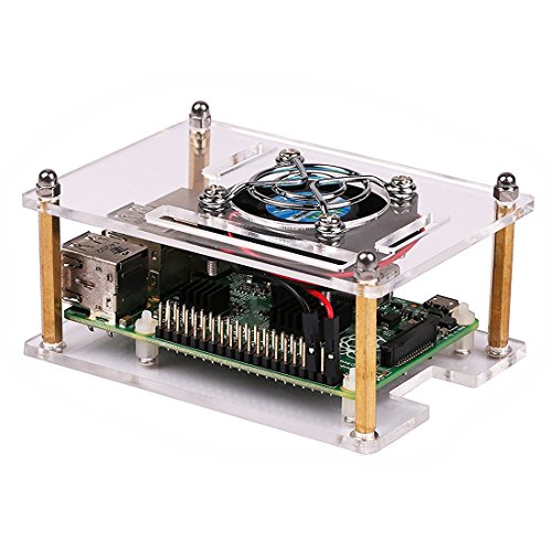 CJRSLRB Newest Transparent Acrylic Case with Cooling System External Fan for Better Heat Dissipating + Screw Driver Tool for RPi RasPi Raspberry Pi 3 Model B, 2 Model B & Model B+ (B Plus) - Clear