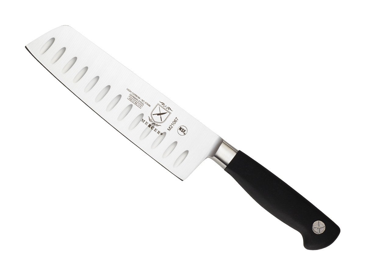 Mercer Culinary Genesis Nakiri Granton Edge Knife, 7-Inch , M21067 , 38x10x3 cm, Black