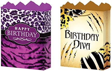 Gift Bags Safari Happy Birthday Large 2 Styles Glossy Finish 12 Count, Fat Toad