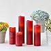 Flameless Tall Red Pillar Candles, Set of 5, Glowing LEDs, Distressed Wax Finish, Remote & Batteries Included