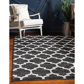 Unique Loom Trellis Collection Modern Morroccan Inspired with Lattice Design Area Rug, Rectangular 3' 3" x 5' 3", Black/Beige 516RC9tXMSS
