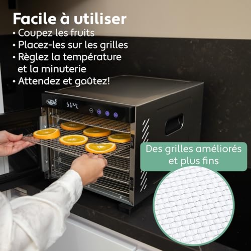 VITA5 Food Dehydrator 6 Stainless Steel Trays 650 W Timer 24 H | Prepare Apple Chips Dried Fruits and Aromatic Herbs with Accurate Temperature and Even Drying