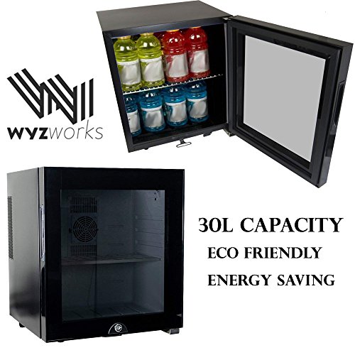 WYZworks 30L Stainless Steel Refrigerator Semiconductor Energy Saving Environmentally Friendly Locking Glass Door Wine Spirits Beer Cooler Fridge Black