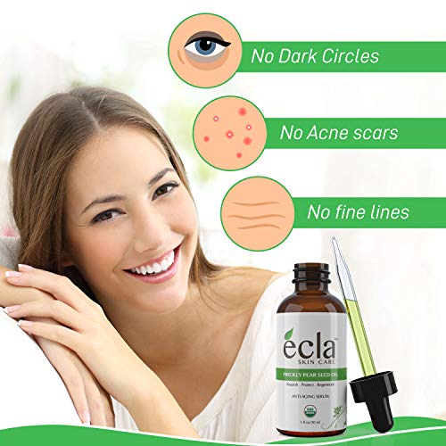 Prickly Pear Seed Oil (1 Oz - 30 ml) Cactus Barbary Fig Oil 100% Pure Certified Organic Anti Aging Facial Night Serum Moisturizer - Natural Treatment for Acne, Blemishes and Under Eye Dark Spots