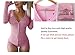 Moxeay V-Neck One Piece Bodysuit Long Sleeve Bodycon Rompers Overall (Small, Pink)