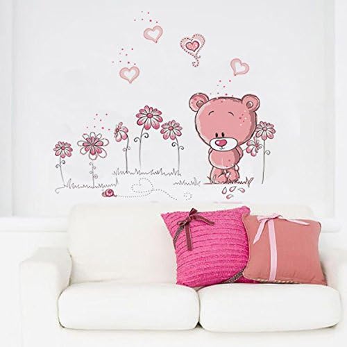 ThanaphatShop Cartoon Pink Bear Wall Sticker Home Decor Girl Kid Room Decoration