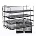 4 Tier Letter Tray With Pen Holder Stackable Office Paper Organizer for Desktop Document File Black Color