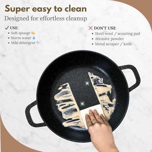 GOLDMANN Cast Aluminium Saucepan 24 cm - 4.5 L Non-Stick Ceramic Marble Look Glass Lid Induction Suitable for All Hobs Oven Safe and PFOA Free