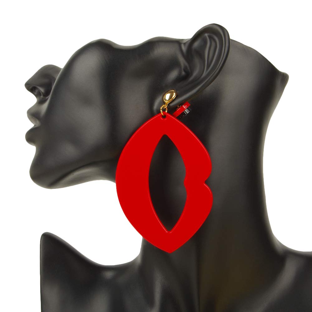 Acrylic Earrings,Acrylic Hoop Earrings for Women Lip Lightweight Resin Textured Drop Dangle Earrings(Red)
