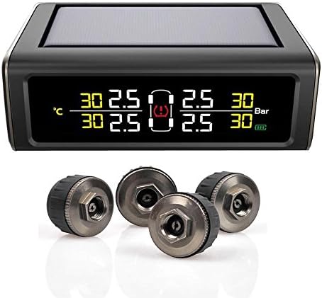 TekBow TPMS Tire Pressure Monitoring System 4 External Sensor Real-time Detection Alarm with Solar Power Monitor LED Wireless Dispaly
